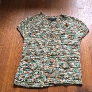 Jones NY Multicolored Knit Short-Sleeved Cardigan
